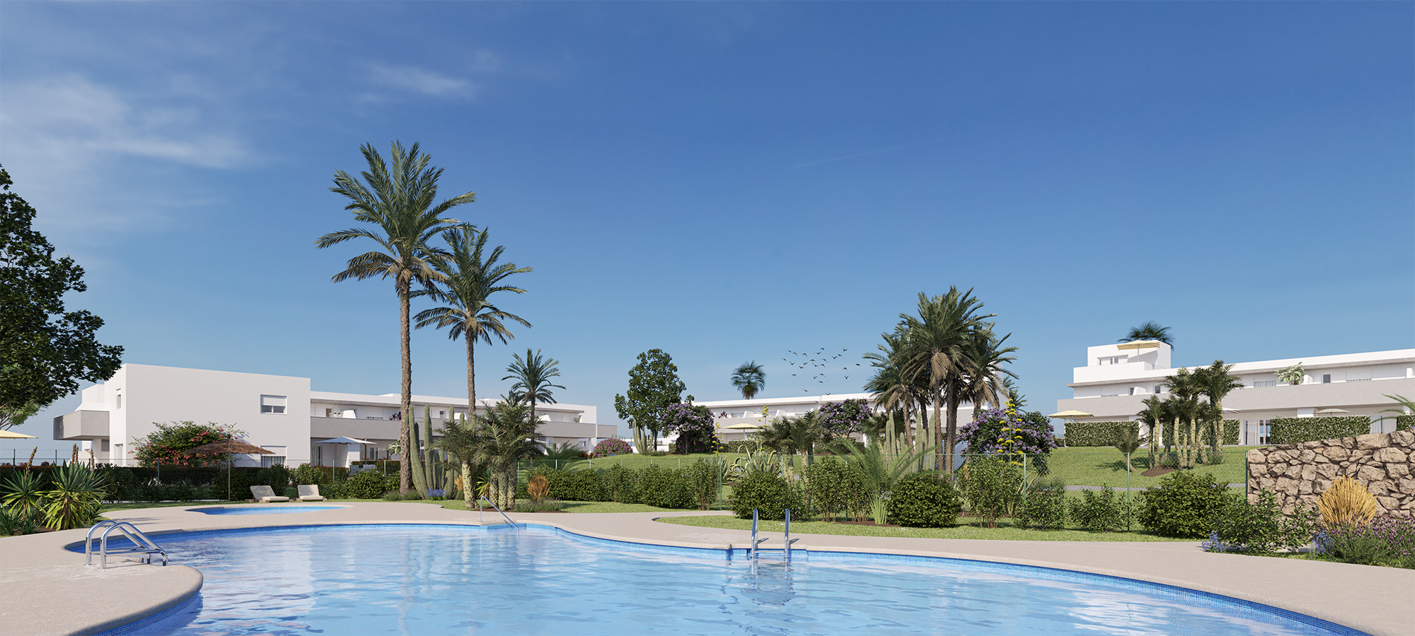 Piscina y zonas comunes de la promoción